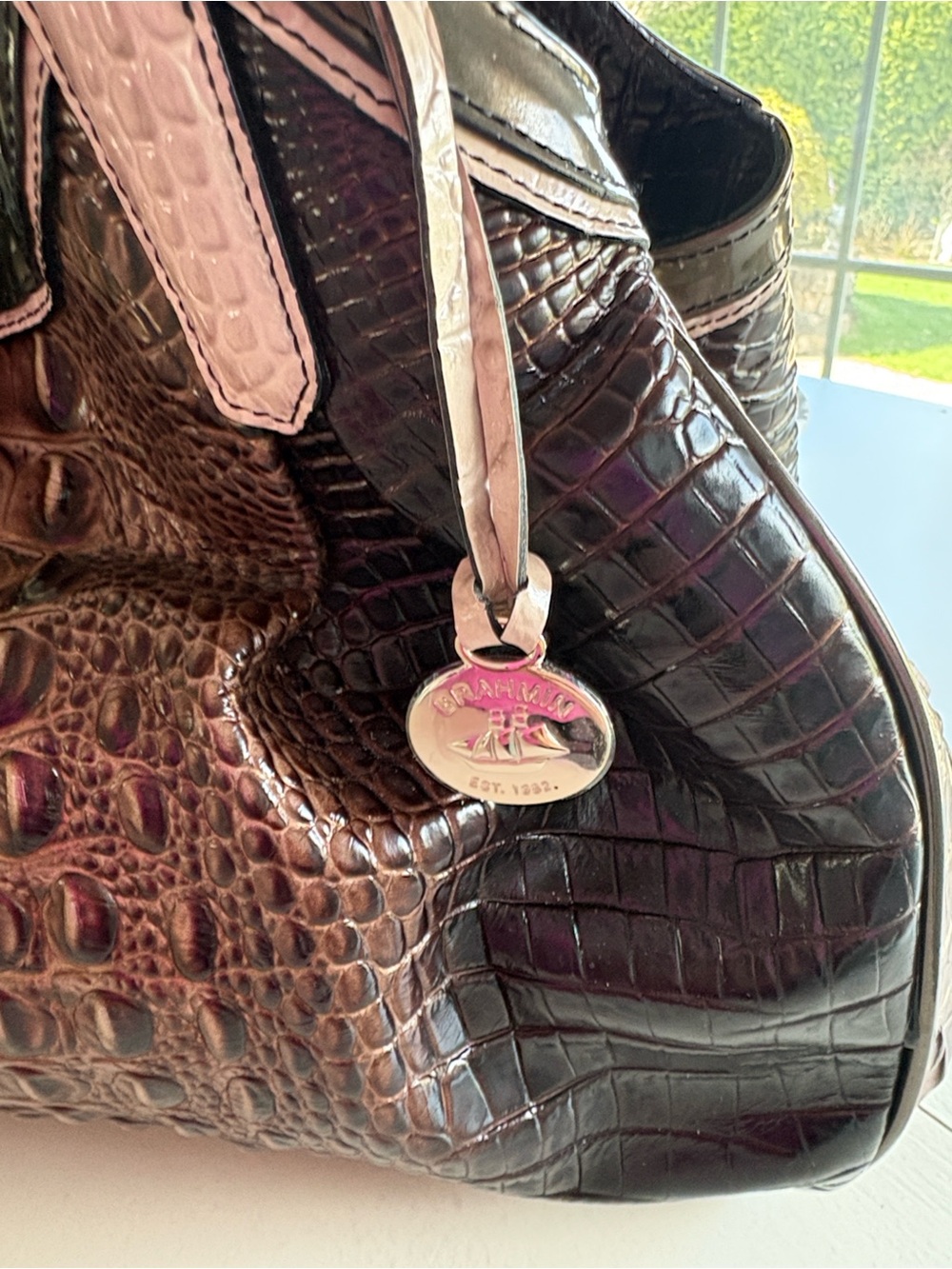 Brahmin Brown Croc-Embossed Leather Tote with Gold Hardware - Picture 7 of 8